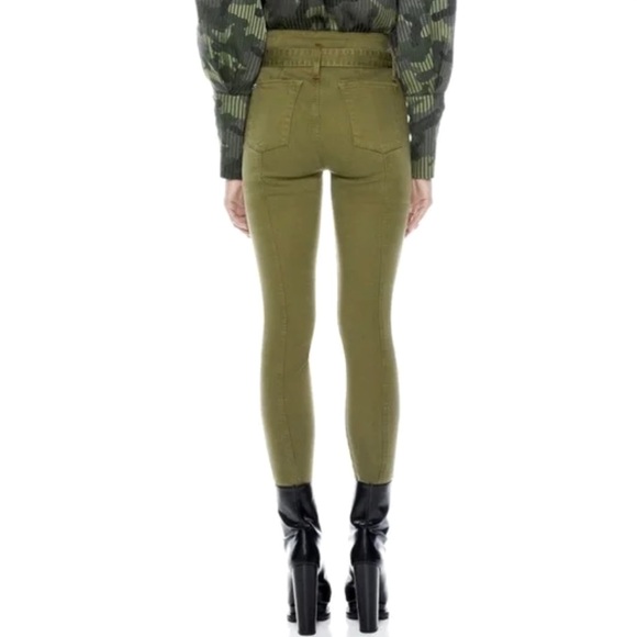 NEW ALICE + OLIVIA OLIVE GREEN PAPER-BAG JEANS - Picture 6 of 7